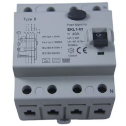 Type B IP20 RCD Circuit Breaker 40A 3 Phase 4 Pole MCB Electromagnetic Mode