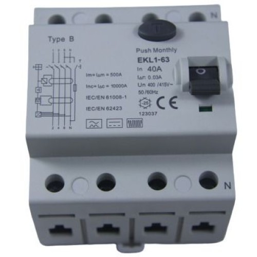 Type B IP20 RCD Circuit Breaker 40A 3 Phase 4 Pole MCB Electromagnetic Mode