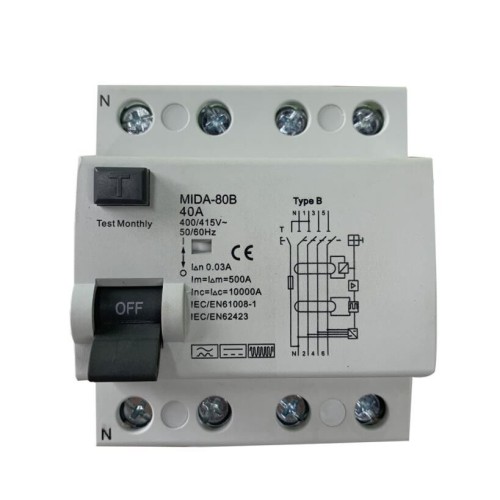 4 Pole RCD Circuit Breaker 415V 63A 3 Phase Circuit Breaker