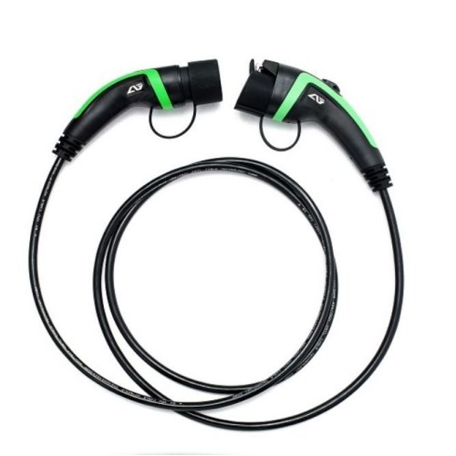32A 22KW 5m Type 1 To Type 2 EV Charging Cable Green Cladding TPU