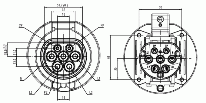 IEC 62196-2 EV Charging Accessories Type 2 Female Socket With Hella Lock 0