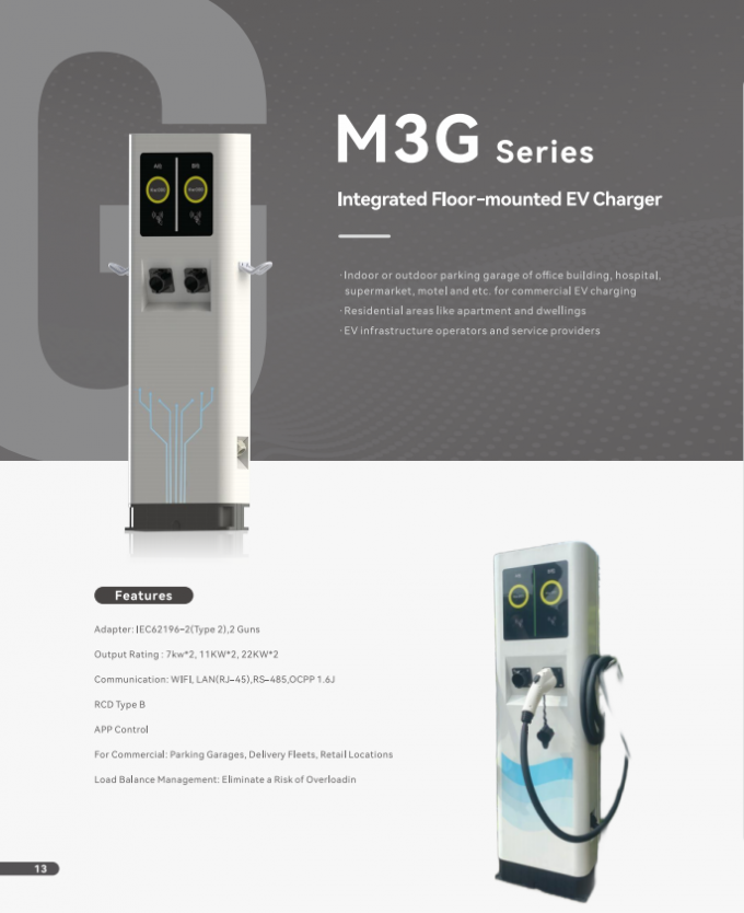 IEC 621962-2 Type 2 Dual guns intergated floor-mounted AC EV charger 0