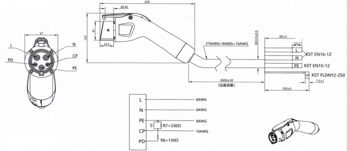SAE J1772 EV Charging Cable Type 1 80A AC240V 19.2kW IP54 With 25feet UL 1