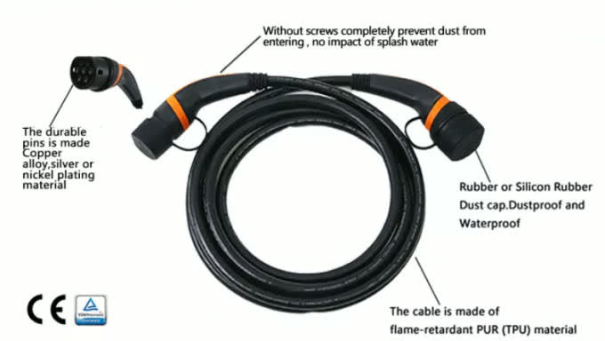 22kW 3 Phase 480V Type 2 To Type 2 EV Charging Cable 10m IP55 2
