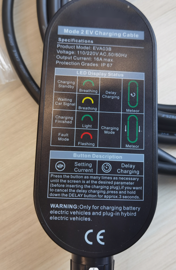 50Hz AC110V Home Portable EV Charger 7kW With Delay Charging Amps Switchable 2